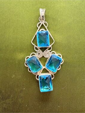 Blue Crystal Silver Pendant Necklace